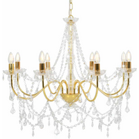 vidaXL Chandelier with Beads Golden 8 x E14 Bulbs