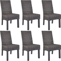 vidaXL Dining Chairs 6 pcs Brown Kubu Rattan and Mango Wood