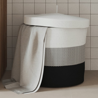vidaXL Storage Basket with Lid White and Black Ø40x35 cm Cotton