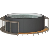 vidaXL Hot Tub Surround with Storage and Wooden Step Grey Poly Rattan