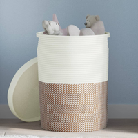 vidaXL Storage Basket with Lid Brown and White Ø37x50 cm Cotton