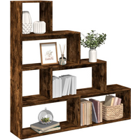 vidaXL Room Divider Bookcase 4-Tier Smoked Oak 143.5x29x143.5 cm Engineered Wood