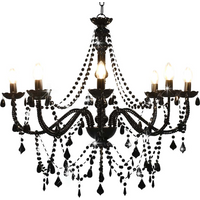 vidaXL Chandelier with Beads Black 8 x E14 Bulbs