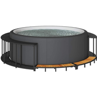 vidaXL Hot Tub Surround with Storage and Wooden Step Black Poly Rattan