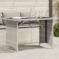 vidaXL Garden Table with Glass Top Light Grey 110x68x70 cm Poly Rattan