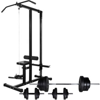vidaXL Power Tower with Barbell and Dumbbell Set 60.5 kg