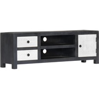 vidaXL Hand Carved TV Cabinet Grey&White 120x30x40 cm Solid Wood Mango