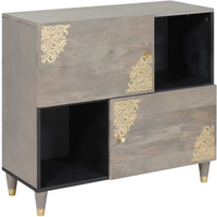vidaXL Sideboard Grey and Gold 80 x 33 x 75 cm Solid Mango Wood