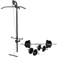 vidaXL Wall-mounted Power Tower with Barbell and Dumbbell Set 60.5 kg
