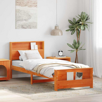 vidaXL Bed Frame with Headboard Wax Brown 90 x 200 cm Engineered Wood
