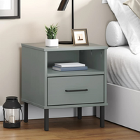 vidaXL Bedside Cabinet with Metal Legs Grey Solid Wood Pine OSLO