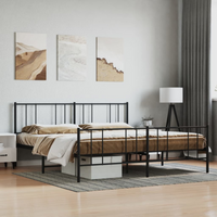 vidaXL Metal Bed Frame without Mattress with Footboard Black 180x200cm