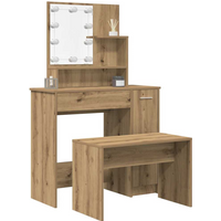 vidaXL Dressing Table Set with LED Old Wood Engineered Wood