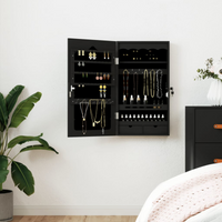 vidaXL Mirror Jewellery Cabinet Wall Mounted Black 37.5x10x67 cm