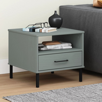 vidaXL Bedside Table with Metal Legs Grey Solid Wood Pine OSLO