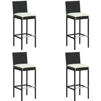 vidaXL Garden Bar Stools with Cushions 4 pcs Black Poly Rattan