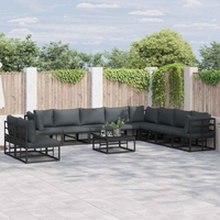 vidaXL Garden Sofa Set with Cushion 11 pcs Black Aluminium