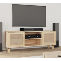 vidaXL TV Cabinet Brown 105x30x40 cm Solid Wood Pine&Natural Rattan
