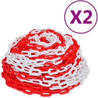 vidaXL Warning Chains 2 pcs Red and White Plastic 30 m