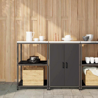 vidaXL Kitchen Storage Set with Shelf 2 pcs Black Cold-rolled steel