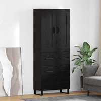 vidaXL Highboard with Drawer 2 pcs Black Oak Engineered Wood and Glass