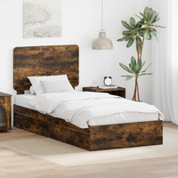 vidaXL Bed Frame with Drawer Smoked Oak 75 x 190 cm Engineered Wood