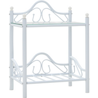 vidaXL Bedside Table Steel and Tempered Glass 45x30.5x60 cm White