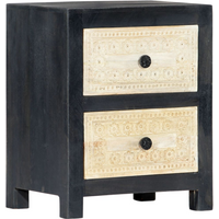 vidaXL Hand Carved Bedside Cabinet Grey 40x30x50 cm Solid Mango Wood