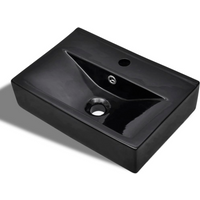 Ceramic Bathroom Sink Basin Faucet/Overflow Hole Black Rectangular