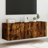 vidaXL TV Wall Cabinets with LED Lights 2 pcs Smoked Oak 60x35x41 cm