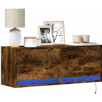 vidaXL TV Wall Cabinet with LED Lights Smoked Oak 100x31x35 cm