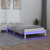 vidaXL LED Bed Frame without Mattress White 90x190 cm Single Single Solid Wood
