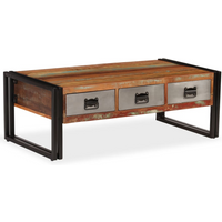 vidaXL Coffee Table with 3 Drawers Solid Reclaimed Wood 100x50x35 cm