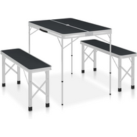 vidaXL Folding Camping Table with 2 Benches Aluminium Grey