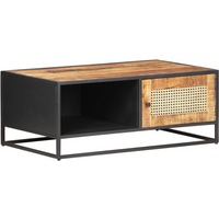 vidaXL Coffee Table 90x50x35 cm Rough Mango Wood and Natural Cane
