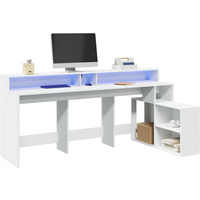 vidaXL Desk with LED Lights White 200x104x91 cm Engineered Wood