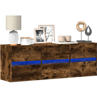 vidaXL TV Wall Cabinet with LED Lights Smoked Oak 130x31x45 cm