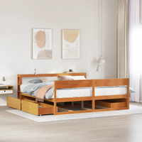 vidaXL Bed Frame without Mattress Wax Brown 180x200 cm Super King Size Solid Wood Pine