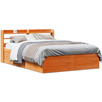 vidaXL Bed Frame with Headboard Wax Brown 140x190 cm Solid Wood Pine