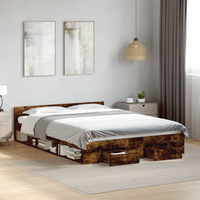 vidaXL Bed Frame with Drawers without Mattress Smoked Oak 120x190 cm Small Double