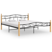 vidaXL Bed Frame without Mattress Black Metal&Solid Oak Wood 200x200 cm