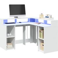 vidaXL Desk with LED Lights White 130x130x91 cm Engineered Wood