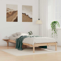 vidaXL Bed Frame with Side Tables Natural 90 x 220 cm Solid Pine Wood