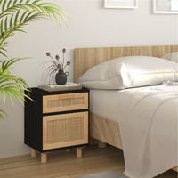 Bedside Cabinet Solid Wood Pine and Natural Rattan