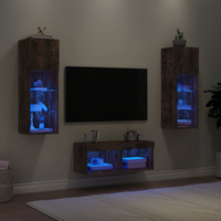 vidaXL 4 Piece TV Wall Cabinets with LED Lights Smoked Oak