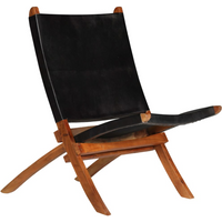 vidaXL Folding Relaxing Chair Black Real Leather