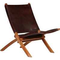 vidaXL Folding Relaxing Chair Brown Real Leather