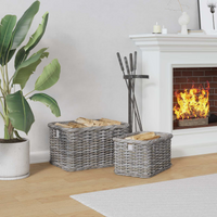 vidaXL Firewood Basket 2 pcs Grey Lacak Rattan