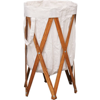 vidaXL Folding Laundry Basket Cream Wood and Fabric