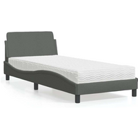 vidaXL Bed with Mattress "Dover" Dark Grey Single Fabric